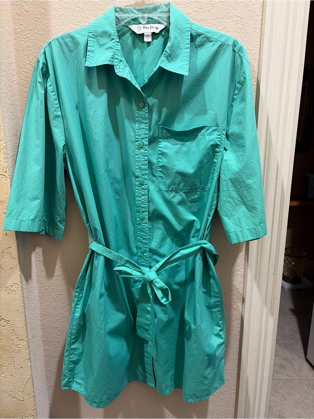 The Drop “Dakota” Belted Shirt Dress Jade/Kelly Green Size S